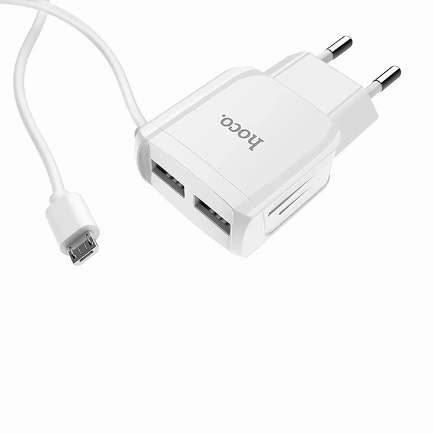 Зарядное устройство для телефона Hoco C59A 2USB с кабелем MicroUSB белый, адаптер для зарядки телефонов (1009405-White) - изображение 4