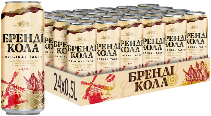 Упаковка слабоалкогольного напитка Оболонь Бренди Кола 8 % об. 0.5 л х 24 шт (4820000197441) - изображение 1