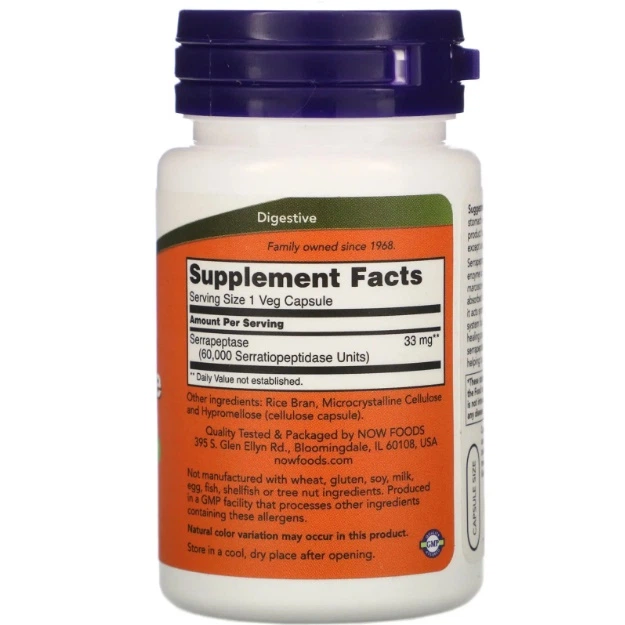 Серрапептаза NOW Foods Serrapeptase 60 Veg Caps - изображение 2