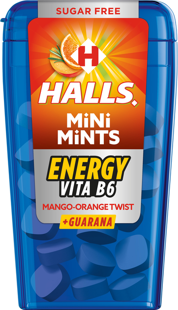 Упаковка конфет Halls Mini Mints со вкусом манго-апельсин с витамином В ...
