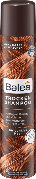 Сухий спрей-шампунь для темного волосся Balea Trockenshampoo für dunkles Haar, 200 мл - Фото 1 Сухий спрей-шампунь для темного волосся Balea Trockenshampoo für dunkles Haar, 200 мл - зображення 1