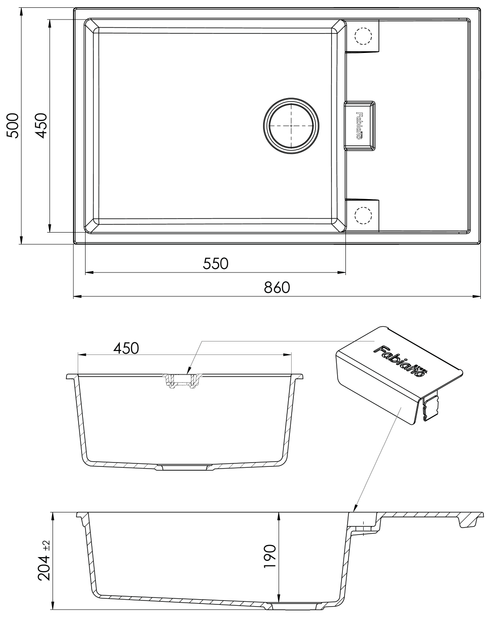 Кухонне миття Fabiano Cubix 86x50 XL Grey Metallic 8221.201.0974 - зображення 2