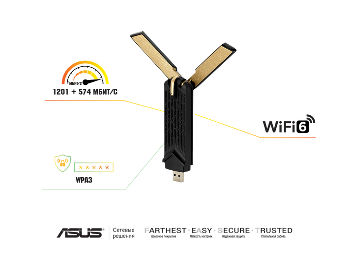 Wi-Fi адаптер ASUS USB-AX56 (90IG06H0-MO0R10) - Фото 3 Wi-Fi адаптер ASUS USB-AX56 (90IG06H0-MO0R10) - изображение 3