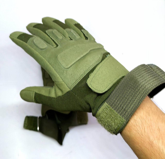 Перчатки тактические военные уличные L 22 см зеленый - изображение 1