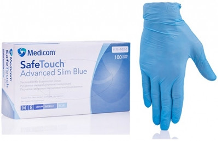 Рукавички оглядові нітрилові текстуровані SafeTouch Advanced Slim Blue Блакитний (3,6 г) розмір M (00127) - зображення 2