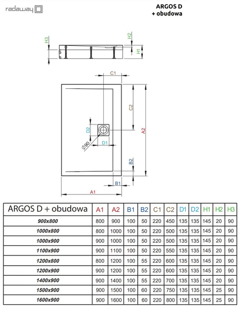 Душовий піддон RADAWAY Argos D 150x90 на ніжках 4ADN915-02 - зображення 2