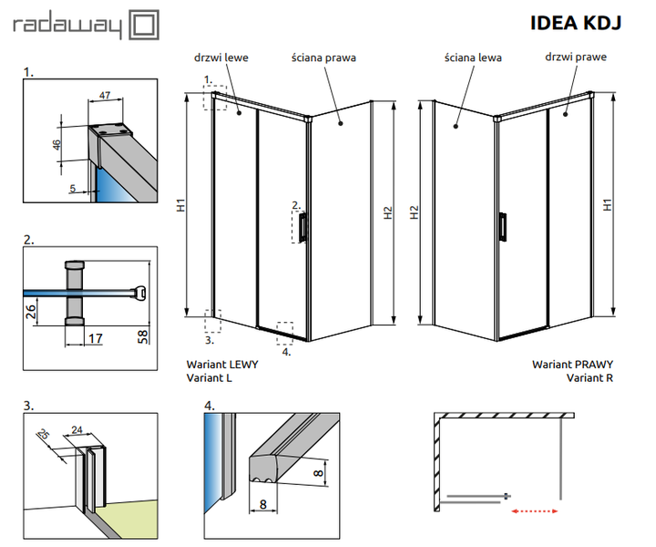 Душова кабіна RADAWAY Idea KDJ 100Lx80R 387040-01-01L+387051-01-01R в комплекті без піддону - зображення 3