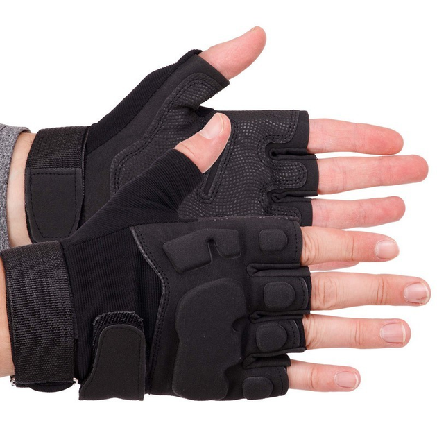 Щільні тактичні армійські рукавички з відкритими пальцями на липучці для риболовлі полювання PRO TACTICAL чорні АН8811 розмір L - зображення 1