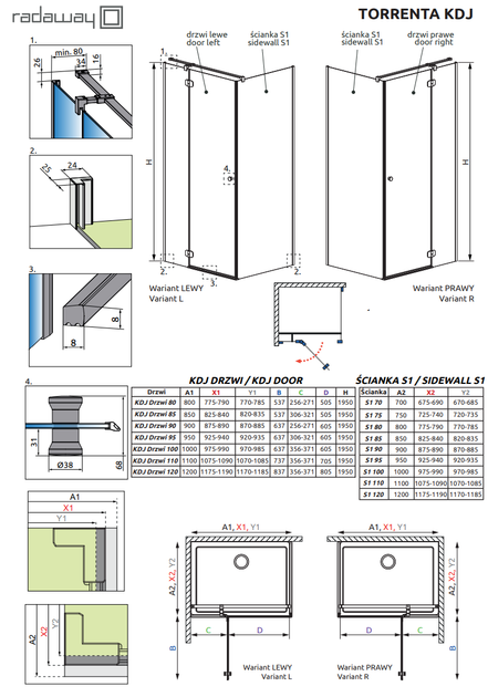Душова кабіна RADAWAY Torrenta KDJ 90x90x195 132202-01-01L в комплекті без піддону - зображення 5