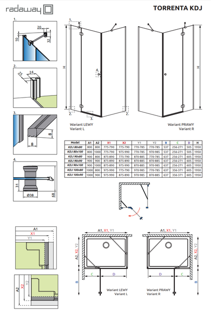 Душова кабіна RADAWAY Torrenta KDJ 90x90x195 132202-01-01L в комплекті без піддону - зображення 3
