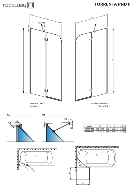 Стеклянная шторка для ванны RADAWAY Torrenta PND II 100 12011202-101L левая - изображение 2