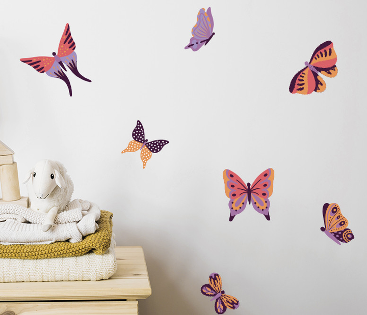 Наклейка интерьерная на стену в детскую/ на мебель/ на шары Бабочки, 25 шт.