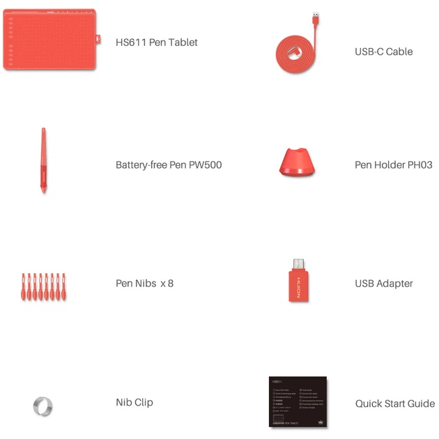 Tablet graficzny Huion HS611 czerwony - obraz 7
