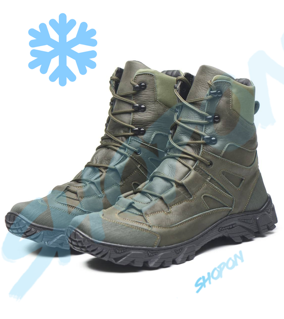 Берцы зимние ботинки тактические мужские, черевики тактичні чоловічі берці зимові, натуральна шкіра, размер 46, Bounce ar. DF-CEN-3146, цвет хаки - изображение 2