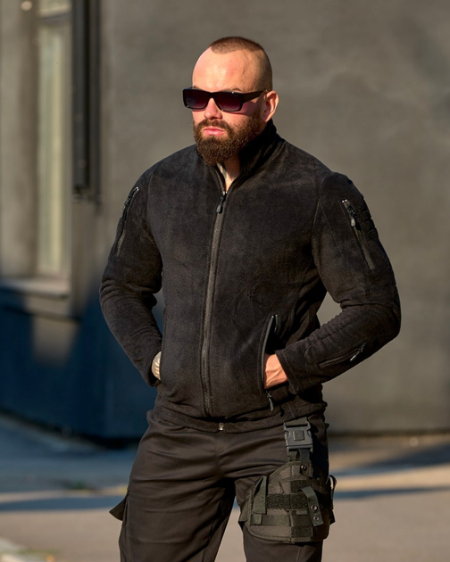 Спортивная мужская флисовая кофта Черная с боковыми карманами и дополнительными на рукавах S - изображение 2