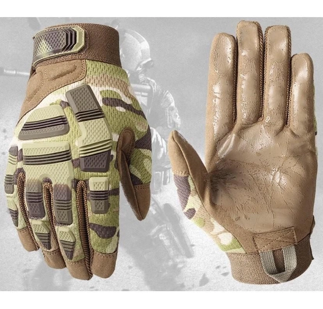 Перчатки тактические военные-армейские PROTECTOR с защитой костяшек кулака и прорезиненной ладонью, боевые XL Multicam BMM39770-2 - изображение 1
