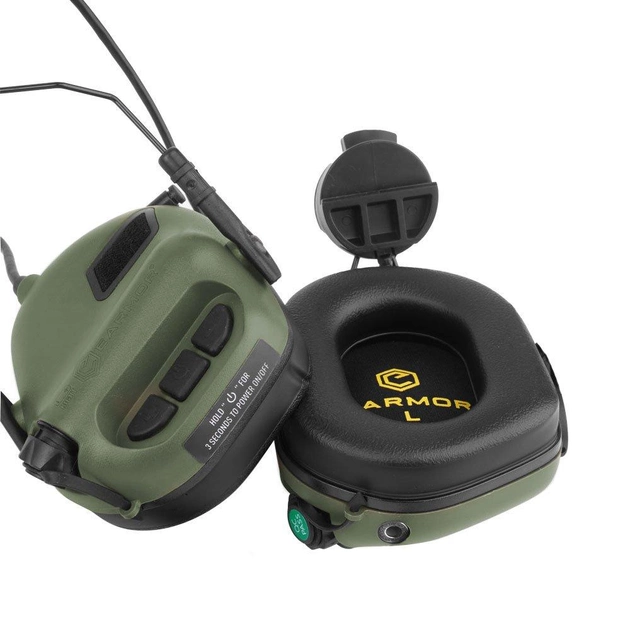 Активні стрілецькі тактичні навушники Earmor M31H Green з кріпленням на каску шолом ТОР-Д, FAST, ACH, MICH (рейки ARC) (12775) - зображення 2