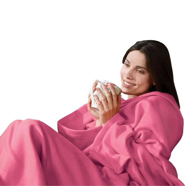 Плед халат з рукавами 140х190см JML Snaggle-Blanket універсальний розмір, тепла ковдра флісова Рожевий - зображення 4