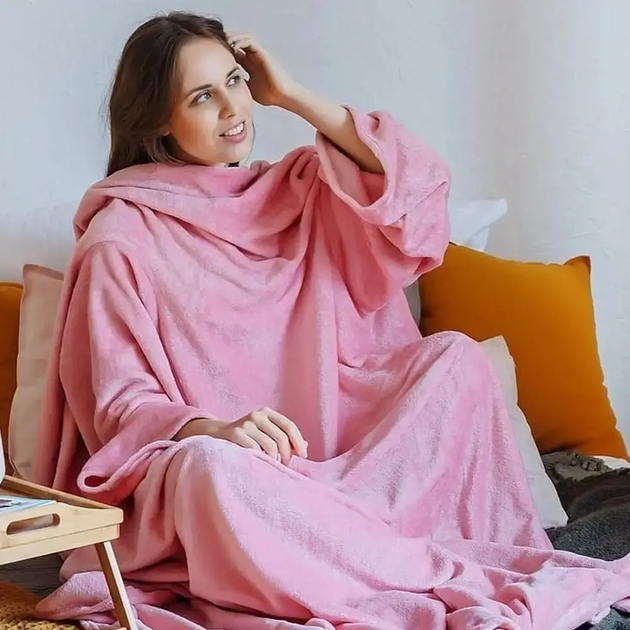 Плед халат з рукавами 140х190см JML Snaggle-Blanket універсальний розмір, тепла ковдра флісова Рожевий - зображення 7