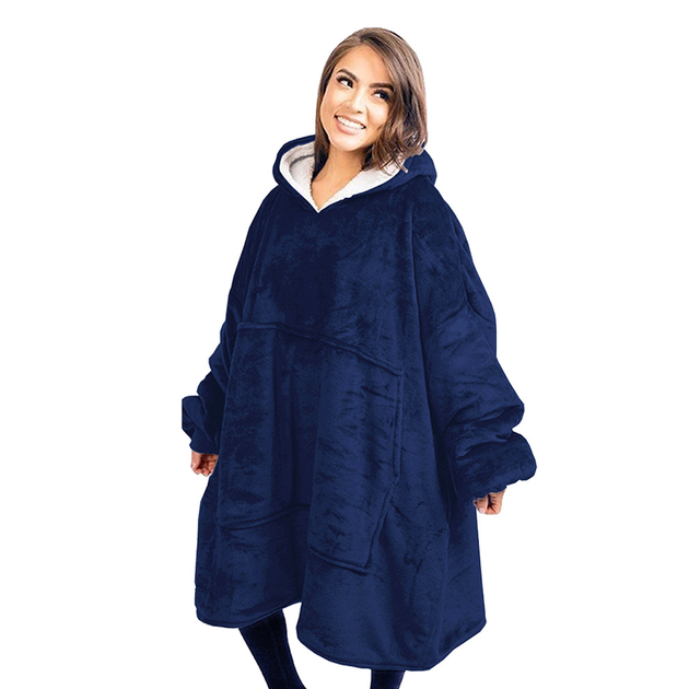 Толстовка плед с рукавами и капюшоном Huggle Hoodie оверсайз, теплый худи с большим карманом для рук Синий One size - изображение 8