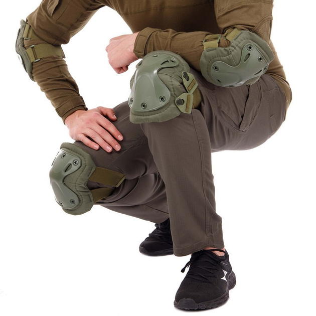 Міцні тактичні наколінники та налокітники комплект захисту для колін та ліктів PRO TACTICAL олива АНZK-16 - зображення 1