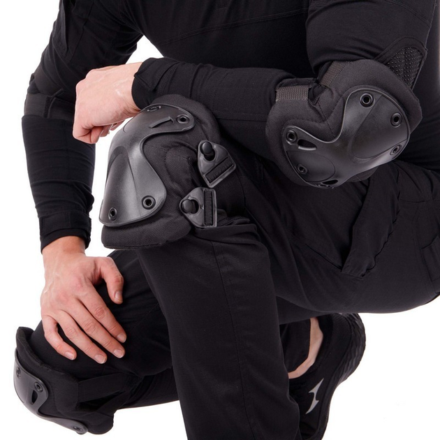 Прочные тактические наколенники и налокотники комплект защиты для коленей и локтей PRO TACTICAL черные АНZK-16 - изображение 2