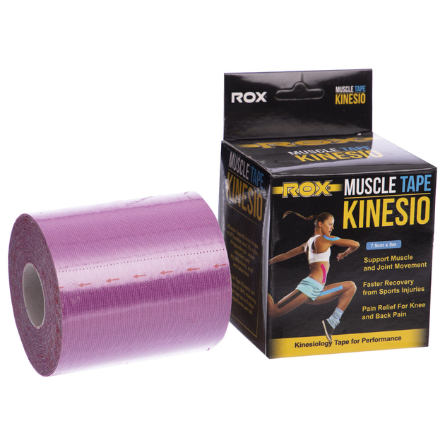 Кинезио тейп пластырь для тейпирования тела тейп лента для спины шеи 7,5 см х 5 м Kinesio tape ROX Розовый (5503-7_5) - изображение 1