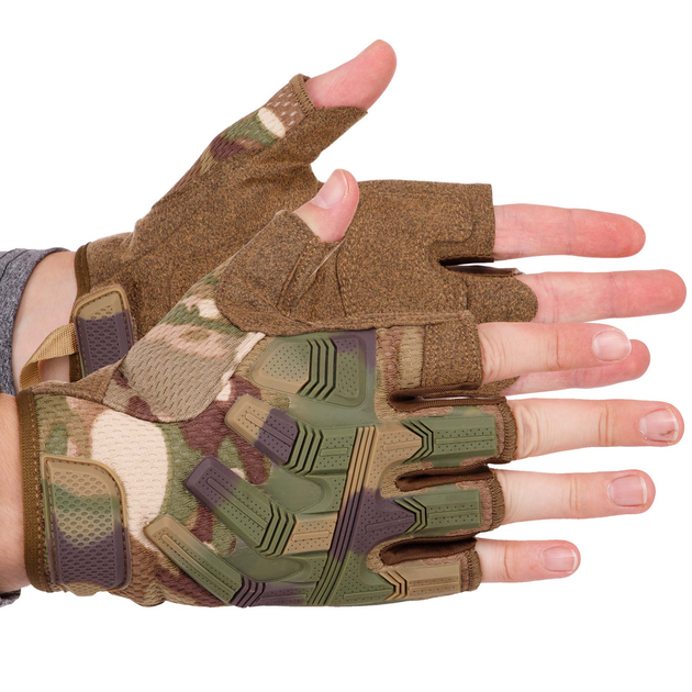 Міцні військові рукавички тактичні армійські рукавички без пальців відкриті TACTICAL Камуфляж Multicam (BC-8808) L - зображення 1