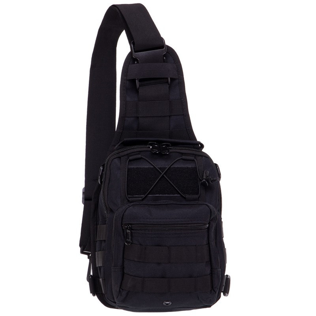 Міцна тактична сумка рюкзак через плече військове однолямкове з тканини SILVER KNIGHT Чорна (115) - зображення 2