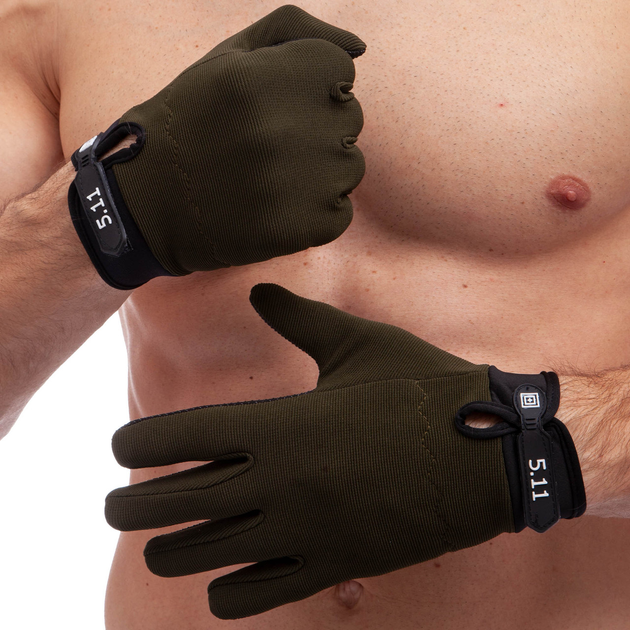 Тактические перчатки с закрытыми пальцами 5.11 Для охоты туризма Нейлон текстиль Оливковый (BC-0527) L - изображение 2