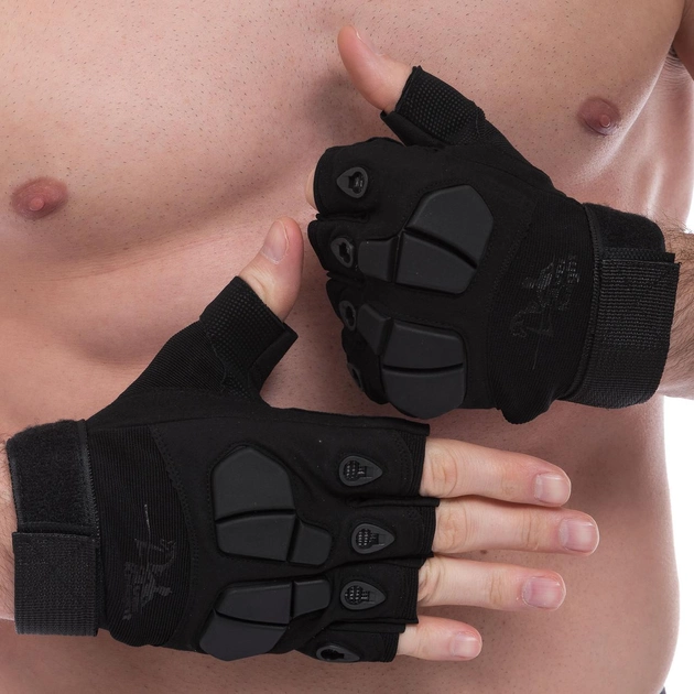 Тактичні рукавиці з відкритими пальцями протектором SILVER KNIGHT Для полювання туризму Чорний (YQS-3) M - зображення 1