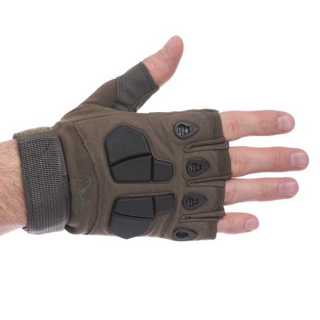 Тактичні рукавиці з відкритими пальцями протектором SILVER KNIGHT Для полювання туризму Оливковий (YQS-3) XL - зображення 2