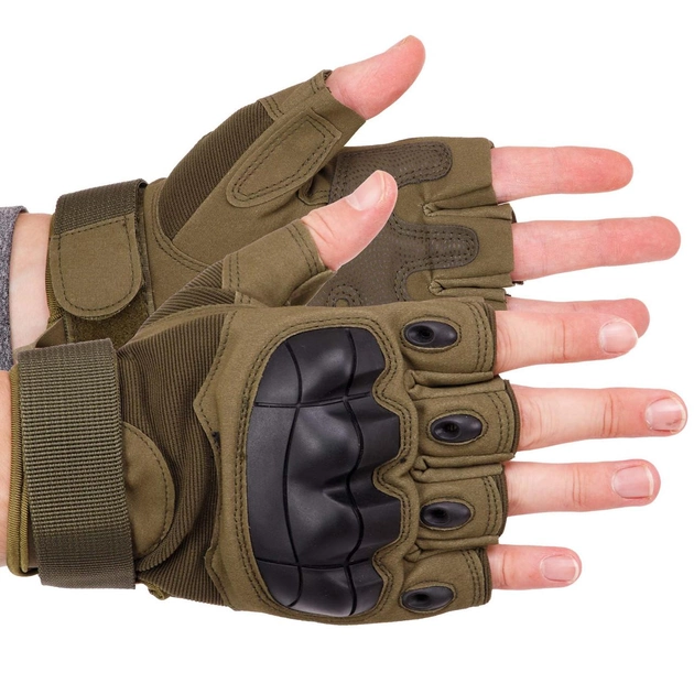 Захисні тактичні рукавиці без пальців Військові рукавички відкриті TACTICAL Поліестер Кожзам Олива (BC-8805) М - зображення 1