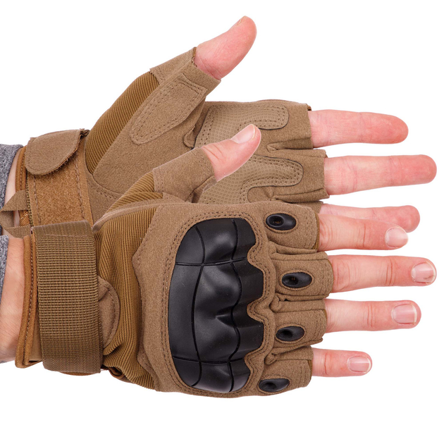 Защитные тактические перчатки без пальцев Военные перчатки открытые TACTICAL Полиэстер Кожзам (BC-8805) L - изображение 1