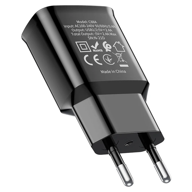 Мережевий зарядний пристрій HOCO C88A Star round dual port charger 12W Black - зображення 3