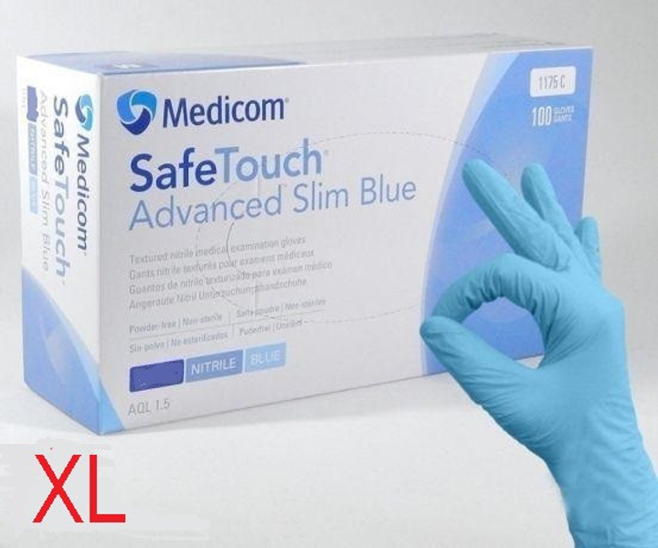 Перчатки нитриловые неопудренные голубые, размер XL (100 шт/уп) Medicom Advanced Slim Blue 3,6г. - изображение 1