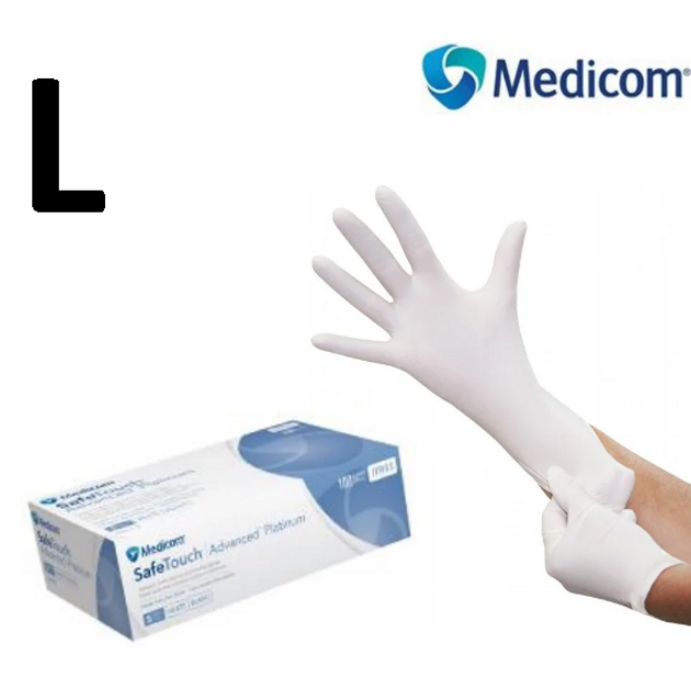 Перчатки нитриловые неопудренные белые, размер L (100 шт/уп) Medicom PLATINUM 3.6 г/м2 - изображение 1