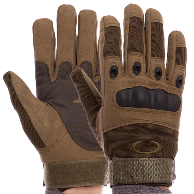 Перчатки тактические с закрытыми пальцами и усиленным протектором OAKLEY размер M оливковые BC-4623 - изображение 1
