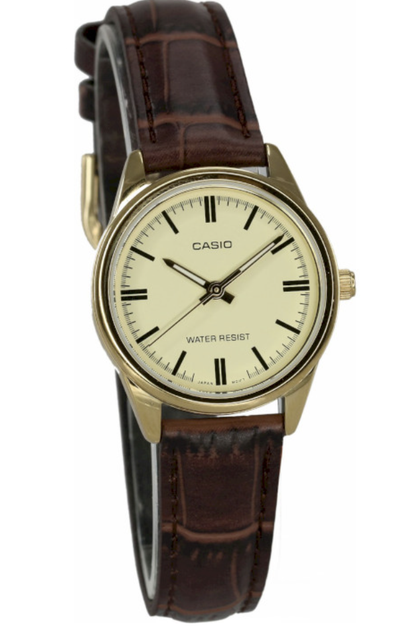 Стильные женские часы Casio LTP-V005GL-9AUDF Желтые/золотистые с коричневым - изображение 2