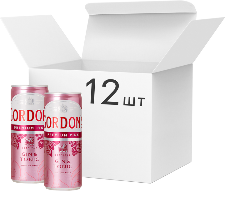 Упаковка алкогольного напитка Gordon's Pink Gin-Tonic 6.4% 0.25 л х 12 шт (0500028992994) - изображение 1