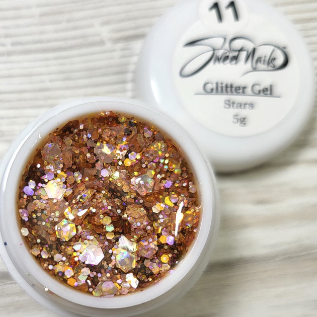 Глиттерный гель для ногтей Sweet Nails Stars №11 (янтарный с эффектом ...