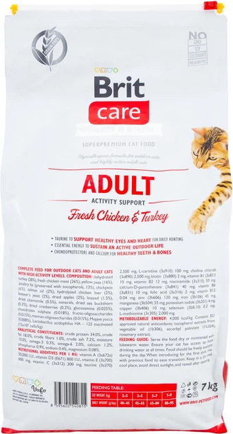 Сухий корм для котів, які гуляють на вулиці Brit Care Cat GF Adult Activity Suppor з куркою та індичкою 7 кг (8595602540815) - зображення 2