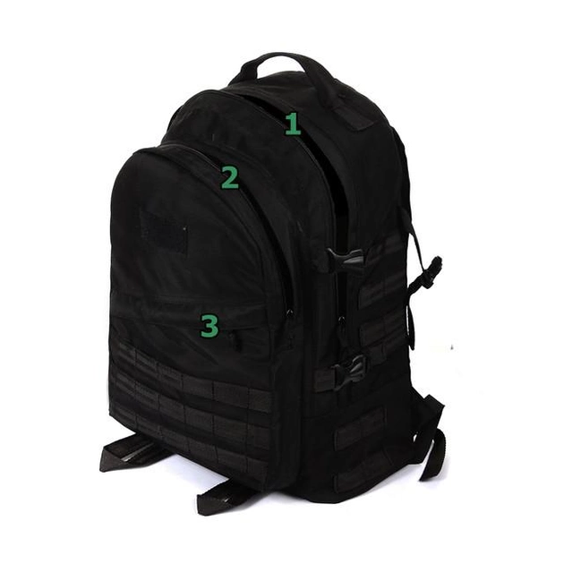 Походный тактический рюкзак с органайзером и поясным ремнем на 40 литров Черный - изображение 1
