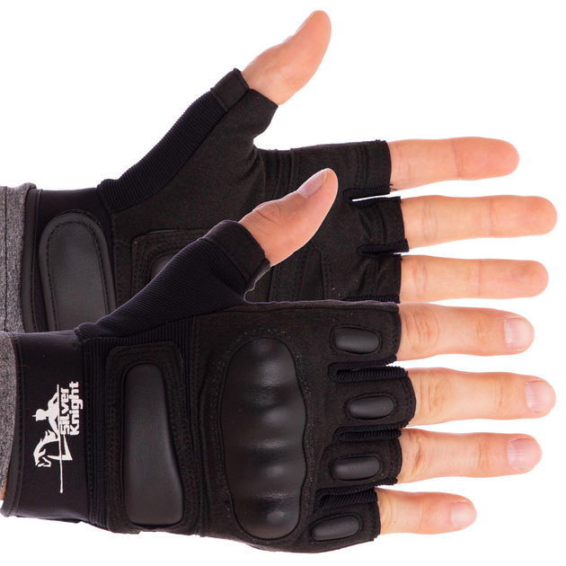 Тактические перчатки с открытыми пальцами SILVER KNIGHT размер L черные BC-7053 - изображение 1