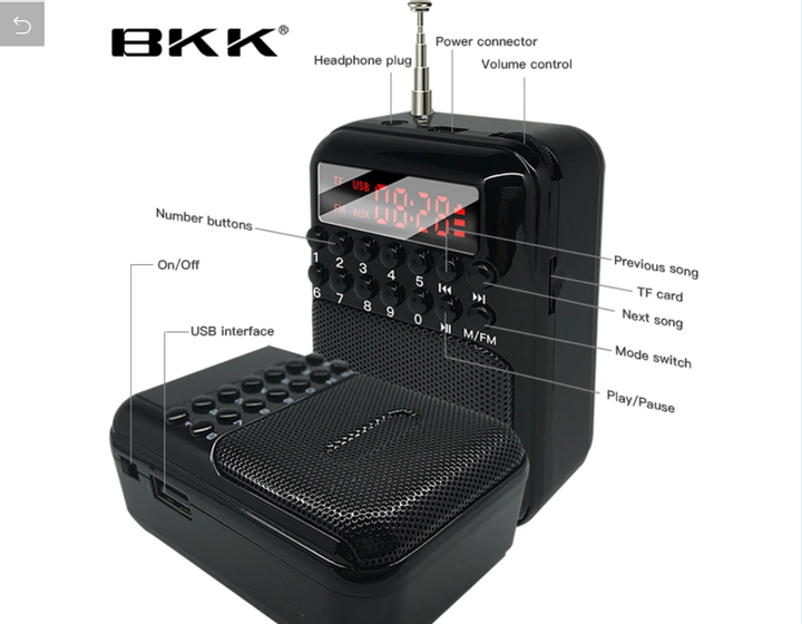 Радиоприёмник аккумуляторный BKK B872 принимает флешки USB и TF (съемный аккумулятор 18650) Красный - изображение 9