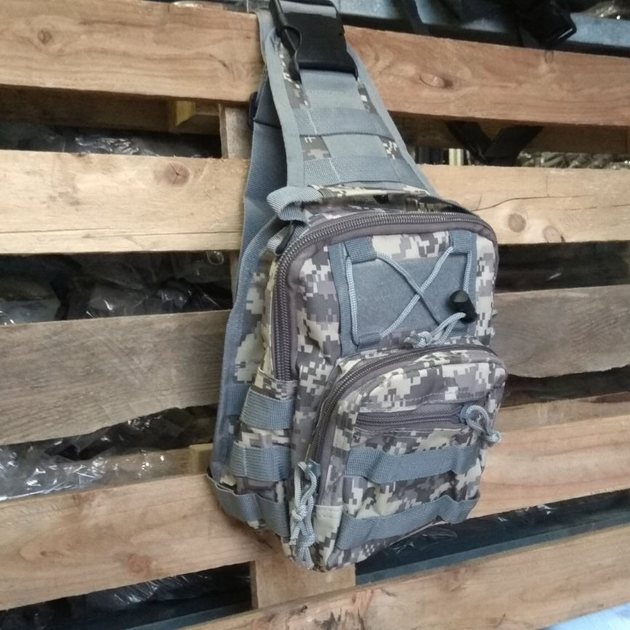 Универсальная тактическая сумка рюкзак через плечо, мужская городская повседневная H&S Tactic Bag 600D. Пиксель камуфляж - изображение 2