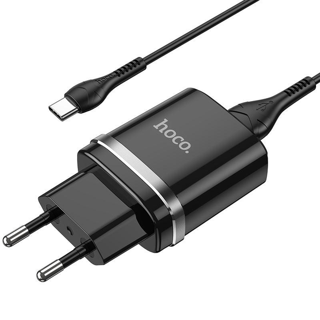 Мережевий адаптер 1USB Hoco N1 Ardent Black + USB Cable Type-C (2.4A) - зображення 2