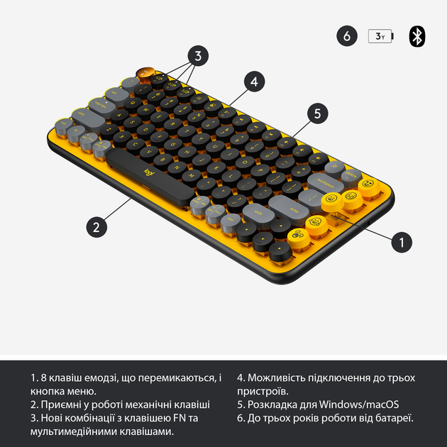 Клавиатура беспроводная Logitech POP Keys Wireless Mechanical Keyboard UA Blast Yellow (920-010735) - изображение 6