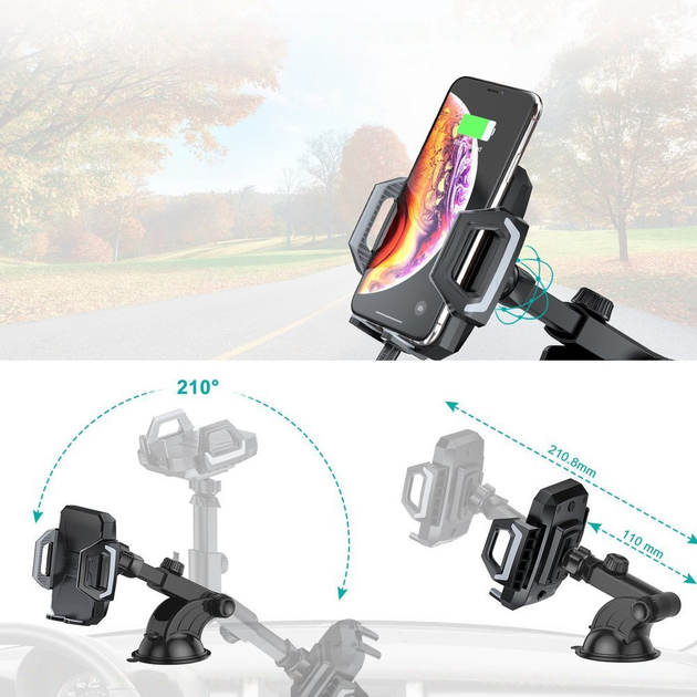 Автомобільний бездротовий зарядний пристрій Choetech T521-F 15W Fast Wireless Car Charger - зображення 3
