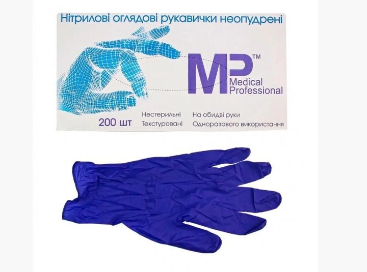 Перчатки Medical Professional нитриловые смотровые н/ст неприпудренные L синие (50 пар) 100 шт. - изображение 1